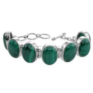 Wholesale natural malachite 925 sterling silver gemstone bracelet Jewelry supplier