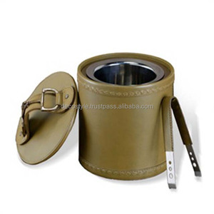 Cubo de hielo de cuero PU con pinzas para hielo - Product Image 1