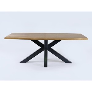 ห้องรับประทานอาหารสไตล์อุตสาหกรรมเฟอร์นิเจอร์ฐานโต๊ะโลหะขอบธรรมชาติด้านบนไม้ใช้ในบ้าน - Product Image 1