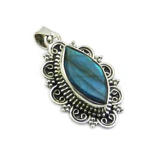 Pendentif de bijouterie fine en argent sterling massif 925 avec pierre précieuse de labradorite naturelle plaqué or style vintage fabricant direct - Product Image 1