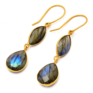 Boucles d'oreilles pendantes en labradorite, faites à la main, en argent sterling 925, bijoux plaqués or, serti de pierres, boucles d'oreilles tendance et élégantes. - Product Image 2