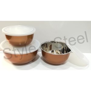 ชุดถ้วยชามสแตนเลส3ชิ้นพร้อมฝาปิดสุญญากาศชุดถ้วยชามผสมทองแดง - Product Image 1