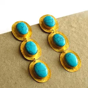 Boho ยาว3สีเทอร์ควอยซ์โกลด์ตุ้มห้อยแบบยิปซีต่างหูโลหะผสมทองเหลืองชุบนิกเกิลฟรีสำหรับงานแต่งงาน - Product Image 1