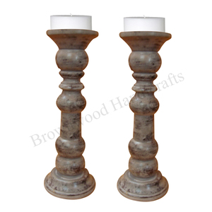 Juego de 2 portavelas de madera de mango decorativo hecho a mano y profesionalmente para el estilo del hogar y la decoración de San Valentín - Product Image 1