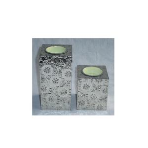 Venta caliente patrones florales en relieve soporte de vela de madera alemán plata T soporte de luz decoración del hogar portavelas decorativo - Product Image 2