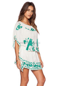 Vestido tipo Poncho para playa y complejo turístico, estilo mexicano, con cordón en la cintura, bordado de pavo real y pájaro - Product Image 2