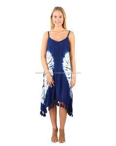 Breathable Beach <b>Resort</b> Party <b>wear</b> <b>for</b> <b>Women's</b> <b>Wear</b> Rayon Tie Dye Spaghetti Dress With Tassel Lace Available In All Size - Product Image 1