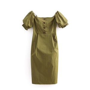 เดรสทำงานผู้หญิงสีพื้นเรียบหรูแบบเปิดไหล่ ปี 2020 - Product Image 1