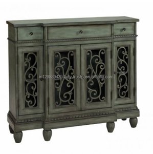 Mueble antiguo de madera maciza para sala de estar, tres cajones, aparador de cuatro puertas - Product Image 1