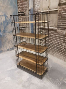 Industrial Solid Wood <b>Bookshelf</b> with Wheels | Vintage Handmade <b>Bookcase</b> for Living Room Home Furniture Antique Design - Product Image 2