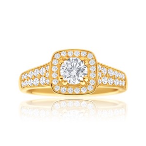 Bague en or jaune 14 carats sertie de diamants véritables 1,20 TCW |   Bague Halo avec Pierres d'Accent, Bijoux de Mariage de Luxe pour Femmes - Product Image 1