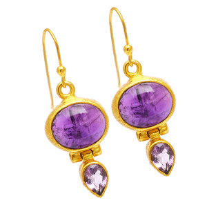 Pendientes colgantes hechos a mano con piedras preciosas de amatista púrpura, joyería de plata de ley 925, anillo de moda chapado en oro, regalo de fiesta de boda - Product Image 2