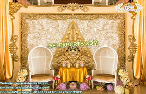 เวทีมุสลิม Walima กรอบสีทองเวทีแต่งงานเฟรมรอยัลไฟเบอร์อินเดียทองแต่งงานเวทีหลังกรอบ - Product Image 2