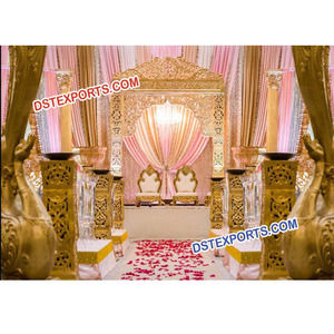 การตกแต่งเวทีงานแต่งงานที่สวยงามงานแต่งงานเสาไฟเบอร์ทองคำขั้นตอนการรับสไตล์ Rajwada - Product Image 1