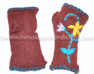 Hermoso diseño de flores Mono Color tejido a mano lana sin dedos calentadores de mano - Product Image 5