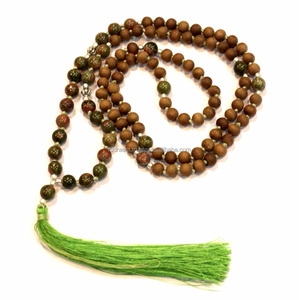 Alta calidad fragante indio sándalo Unakite 108 cuentas Yoga Mala collar anudado borla Mala - Product Image 1