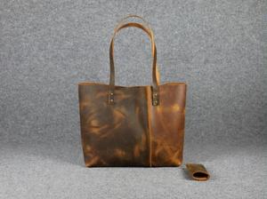 Bolso Tote Casual de Cuero Vacuno Curtido Vegetal Auténtico, Cierre Abierto, Dos Asas, Bolso de Mano para Mujer, Bolso de Hombro AM-0033 - Product Image 2