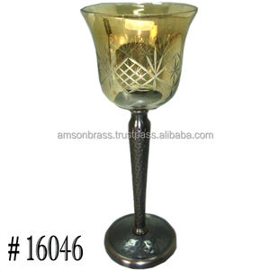 Antique Brass Metal <b>Hurricane</b> <b>Candle</b> <b>Holder</b> With <b>Glass</b> Embossed Design - Product Image 6