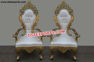 Chaises de trône de mariage élégantes en argent blanc Ensemble de chaises de scène de princesse élégantes Matériau en bois pour l'application de la mariée - Product Image 4