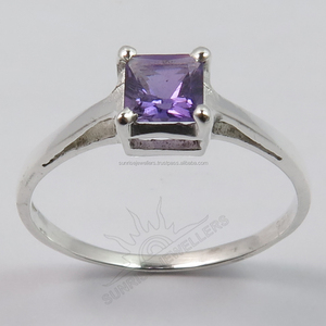 Bague de naissance améthyste violette naturelle 925 bague de mariage en argent sterling avec pierres précieuses en forme de carré bagues de mode bijoux pour femmes - Product Image 2