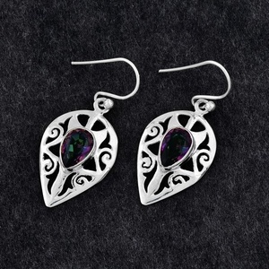 Genuine Pear Shape Mystic Topaz Solid 925 Sterling Silver Fashionable Filigree <b>Earrings</b> fusion Jewelry for Women <b>Christmas</b> Gift - Product Image 2