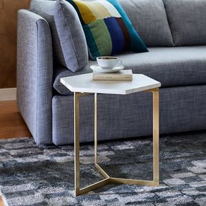 Hexagon Shape White Marble Top Metal Gold Plated Legs Side <b>Table</b> for Home Living Room Decorative Furniture <b>Table</b> - Product Image 2