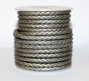 สายหนังแท้ถัก Bolo เคลือบเป็นมิตรกับสิ่งแวดล้อมสีเทาเมทัลลิก2.5มม.-5มม. มีหลายสีให้เลือกสำหรับกระเป๋ารองเท้าเครื่องประดับ - Product Image 2