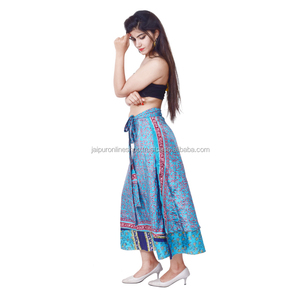 Venta al por mayor de doble capa azul mágico Sari Wrap falda Vintage estampado Floral Casual de talla grande para adultos para el verano - Product Image 2