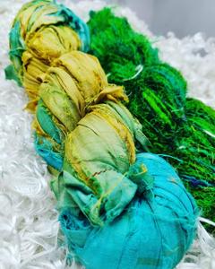 Cinta de seda Sari reciclada sostenible ecológica, embalaje de regalo, <span class=keywords><strong>Patchwork</strong></span> tejido de ganchillo, arte artesanal, hilo de reciclaje - Product Image 5