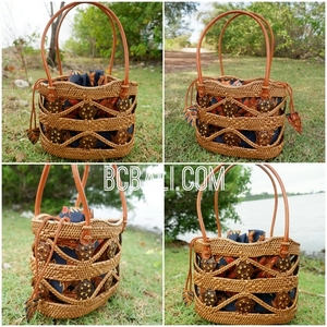 Style balinais tissé à la main ata d'herbe femme fourre-tout sac avec batik doublure - Product Image 3