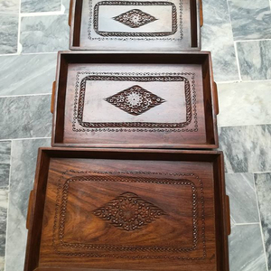 ไม้ Handmade ชุดถาดทำจาก Rosewood ถาดเสิร์ฟ,ปากีสถาน Handcrafted ถาดเสิร์ฟไม้สำหรับรับประทานอาหารบนโต๊ะอาหาร - Product Image 2