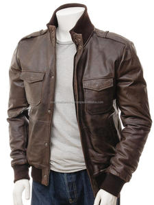 Chaquetas de Cuero para Hombre, Color Marrón, Talla L, Otoño Invierno, Cierre de Cremallera, Color Sólido - Product Image 2