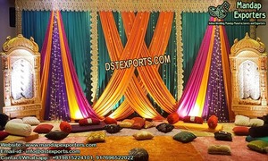 Sangeet ม่านติดผนังพิมพ์ลาย lehariya, ม่านแขวนสำหรับแสดงบนเวทีมีสีสันสวยงามมีการตั้งค่ากลางแจ้งพร้อมม่านฉากหลัง - Product Image 3