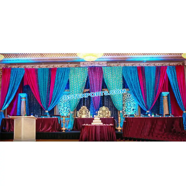 Customized Mehandi Stage Backdrop Curtains Indian Wedding Mandap Backdrop for Sale Wedding Stage Embroidered Curtain