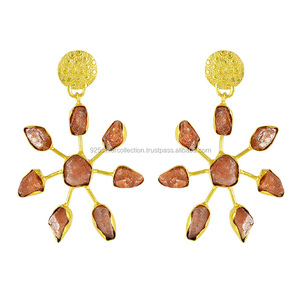 Pendientes de tachuelas chapados en oro con piedras preciosas de Sol de diseñador Floral para mujer, latón de estilo clásico para fiestas, compromisos, Ideas de regalo - Product Image 2