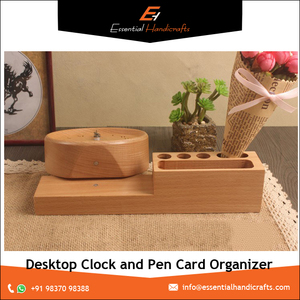 Desktop Clock Card Holder Pen Stand for Home <b>Office</b> Decor Desktop <b>Organiser</b> Wood Classic Desk & Table Clocks - Product Image 3