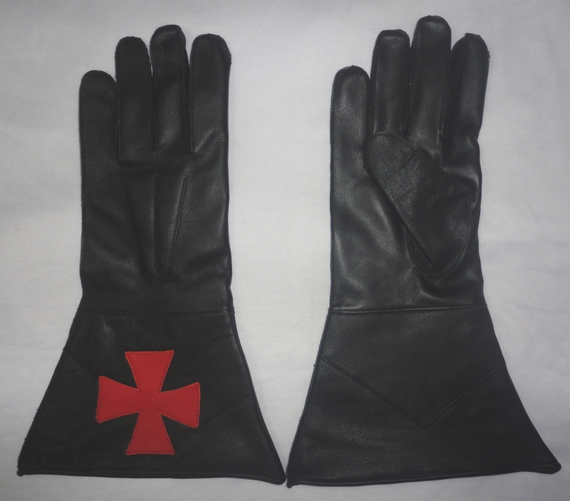 Черные длинные кожаные масонские перчатки Knight Templar
