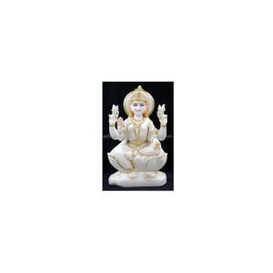 Beautiful <b>Painted</b> Marble Laxmi Ji on Lotus Sculpture-Religious Home Decor for Worship - Product Image 1