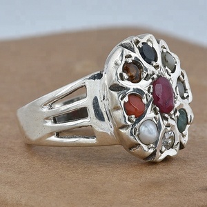 Bague en argent sterling 925 faite à la main, multicolores, Navratna - Product Image 3