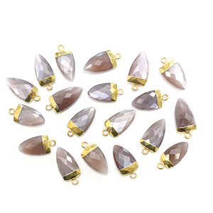 Pierre de lune brune avec bélière, forme demi-marquise, pendentif plaqué or pour la fabrication de bijoux - Product Image 1