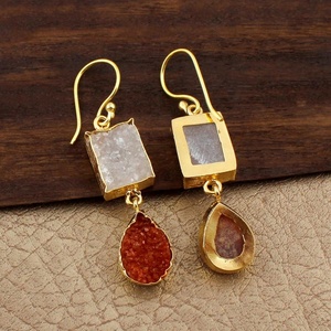 Natural Agate White Druzy Gemstone Hook Style <b>Earrings</b> Fashion Jewelry Gold Plated Dangle <b>Earring</b> Pairs - Product Image 2