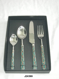 Ensemble de couverts en acier de haute qualité avec mosaïque de nacre verte incrustation couverts ensemble de dîner en acier inoxydable décor de cuisine à la maison - Product Image 3