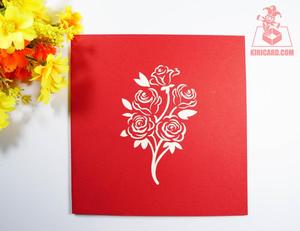 การ์ดป๊อปอัพหัตถกรรมเวียดนามการ์ดดอกไม้สไตล์ใหม่พร้อมแจกันกุหลาบแดงกล่องกระดาษของขวัญสำหรับวันเกิดทำมือในเวียดนาม - Product Image 6