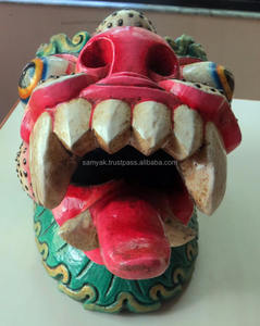 หน้ากากมังกรทำด้วยมือแขวนผนังตกแต่งด้วยไม้แกะสลักรูปแบบศิลปะบ้านทำด้วยมือทำด้วยมือทำด้วยมือของตกแต่งของขวัญจากเนปาล - Product Image 1