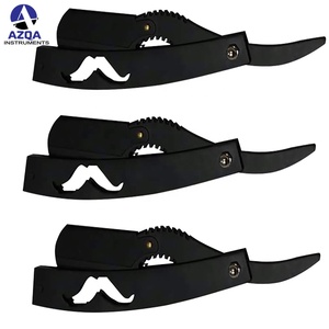 Porte-rasoir pliant en acier à bordure de barbier, revêtement noir, pour un rasage professionnel sans lame - Product Image 1