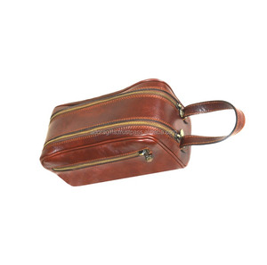 Bolsa de Cosméticos de Cuero Genuino de Lujo, Color Marrón, con Cierre, Duradera y Personalizada para Damas - Product Image 1