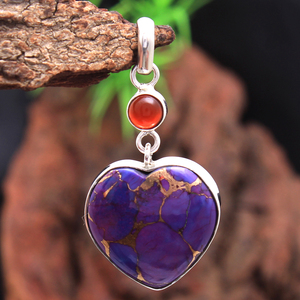 Colgante de Plata de Ley 925 con forma de corazón, joyería de piedras preciosas, granate, turquesa, cobre - Product Image 2