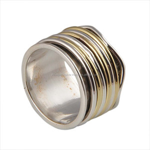 925 Sterling Silver Classic Two Tone <b>Spinner</b> <b>Ring</b> Handmade Multi Band Wide Band Spinning Meditation Worry Unisex Wholesale - Product Image 1