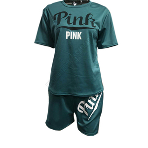 Ensemble deux pièces pour femmes, T-shirt manches courtes et Short, tissu jersey de coton rose imprimé grandes tailles, 2020 - Product Image 5