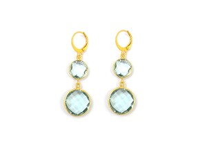 Aqua Quartz Gemstone Plaqué Or Forme Ronde Fait à la Main Ensemble de 5 Pièces Bijoux Cadeau pour Elle Boucles d'Oreilles - Product Image 3